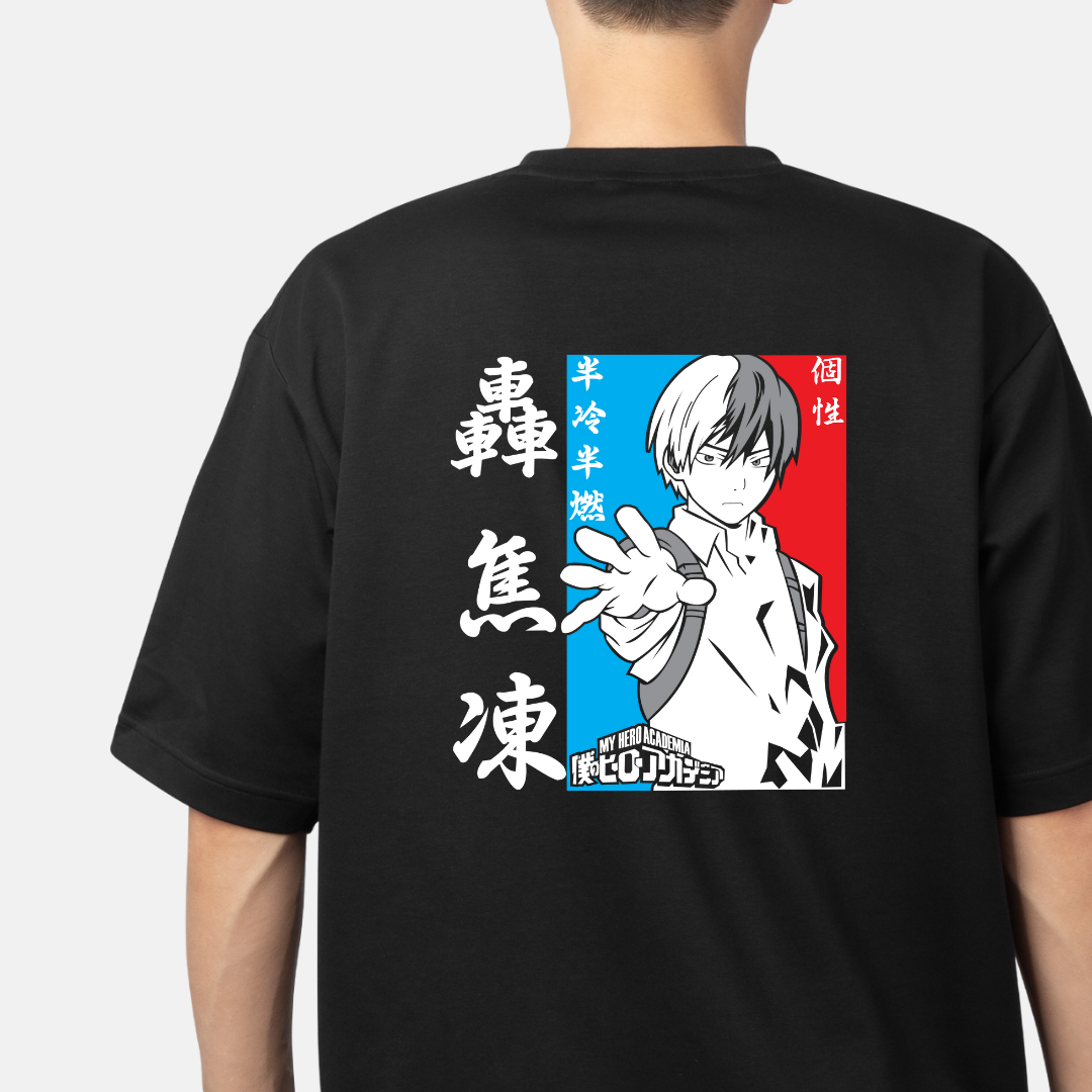 FIRE & ICE HERO: Todoroki Explosion Oversized Tee -Noirs Clothing-