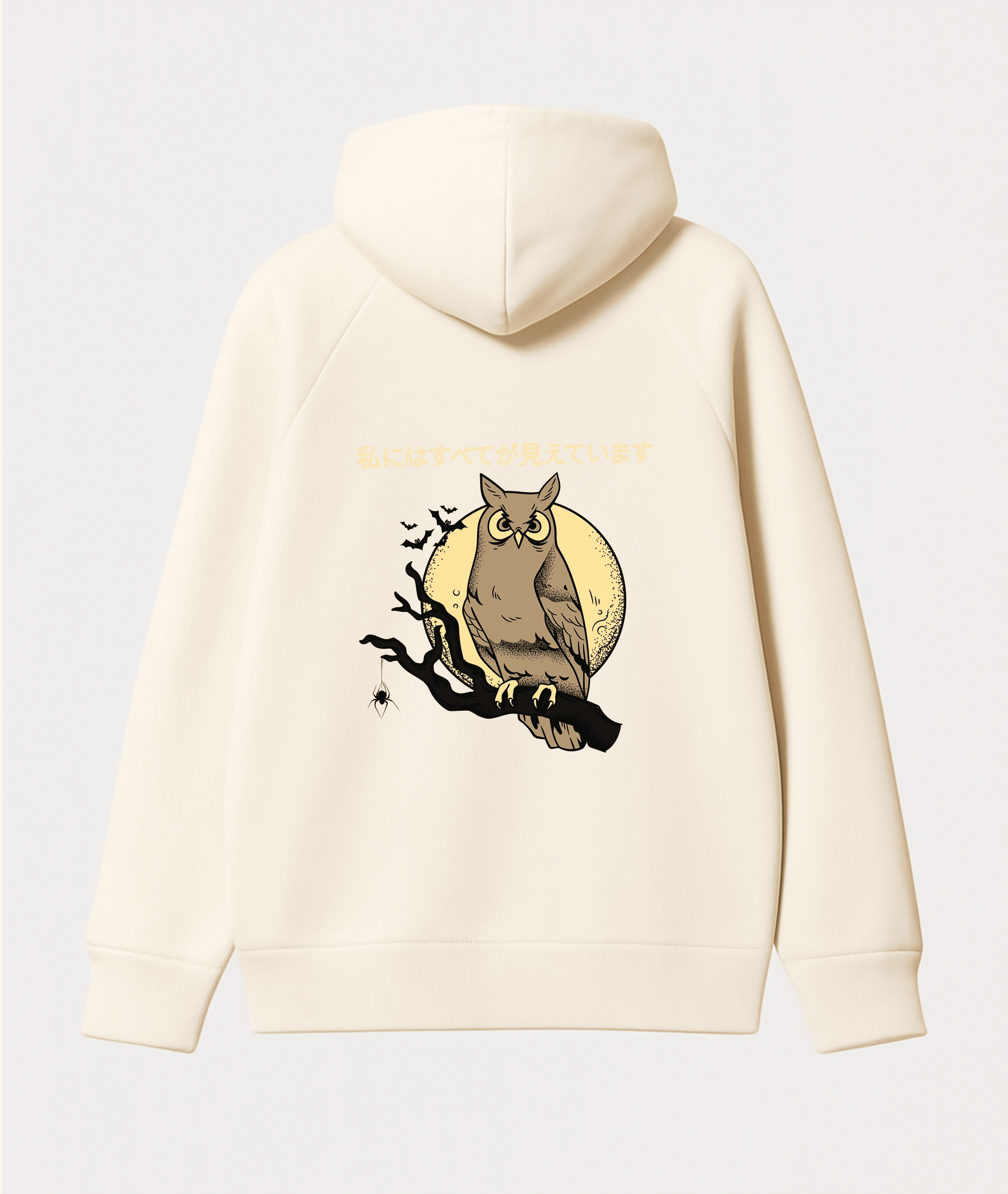 Japanese Owl Beige Hoodie – Premium Graphic Streetwear Noirs Clothing -Noirs Clothing