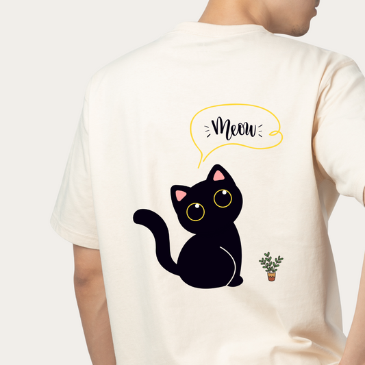"Meow" Oversized Tee | Cute Cat Graphic T-Shirt Noirs Clothing -Noirs Clothing