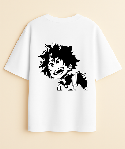 SMILE OF HEROISM: Deku Classic Manga Oversized Tee -Noirs Clothing- 
