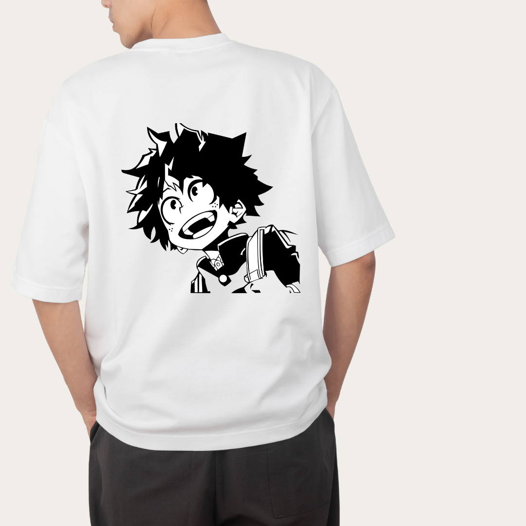 SMILE OF HEROISM: Deku Classic Manga Oversized Tee -Noirs Clothing- 